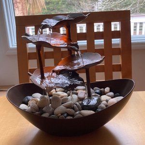 Tabletop Lighted Fountain bronze color lotus leaves